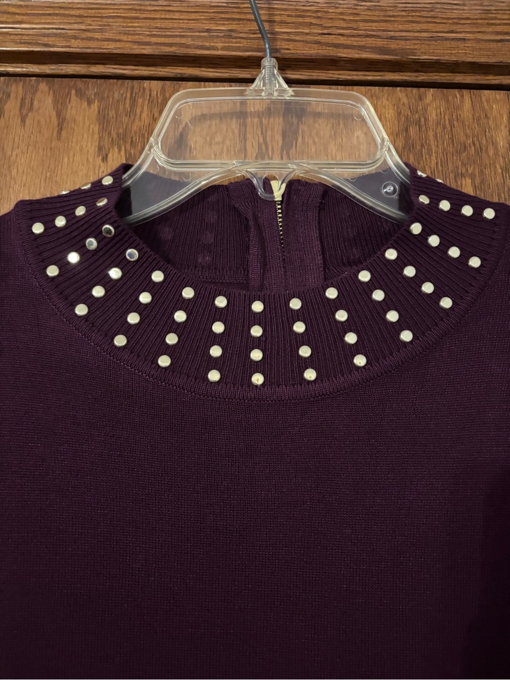 SALE!! NWOT Harper Rose Large Plum Midi Dress with Studded Neckline and Sleeves - Picture 2 of 7